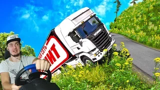 САМАЯ ОПАСНАЯ ГОРНАЯ ДОРОГА - СТАЩИЛО ПРИЦЕП В ПРОПАСТЬ - EURO TRUCK SIMULATOR 2 + РУЛЬ