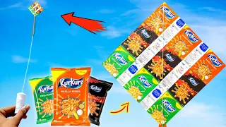 Making BIGGEST kite from kurkure wrapper , how to make kite , chips packet kite , patang bazi