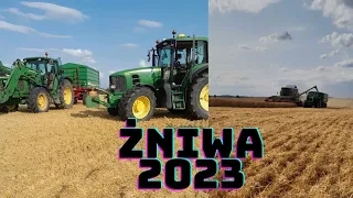 Żniwa 2023 czas zacząć, jęczmień claas mega i john deeere 6930 x2