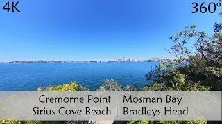 Walking Cremorne Point, Mosman Bay to Bradleys Head | Sydney Harbour | 360° Video | Slow TV