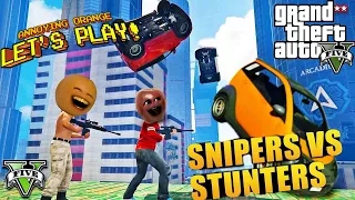 Annoying Orange & Midget Apple - GTA V: Snipers VS Stunters!