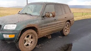 1’st generation Toyota RAV4 off Roading highlights testing AWD  system With 1900 lbs camping trailer