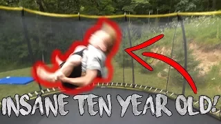 CRAZY 10 YEAR-OLD DOES STANDING DOUBLE BACKFLIP! (Half-In Dub, Kaboom Full-In, +More)