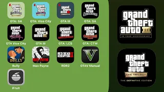 GTA III SA Definitive,GTA 3 Mobile,Bully,Max Payne 1,Red Dead Redemption II App,GTA V Manual,iFruit