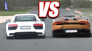 AUDI R8 V10 PLUS vs LAMBORGHINI HURACAN... DRAG RACE