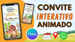 Como Fazer um Convite Interativo Animado Digital no Canva | Convite Fazendinha Aquarela