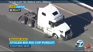 Police chase: Tire falls off stolen big rig