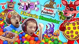 FNAF 6 Pizzeria Simulator! Ball Pit Balls, Pizza & Jump Scares = BEST DAY EVER w/ FGTEEV Chase