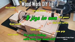 [DIY Wood work] 8 jigs in one for guitar building with only one hand drill - Free AutoCad Plans