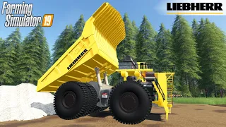 Farming Simulator 19 - LIEBHERR Mining Dump Truck Unloads Crushed Stone At A Construction Site