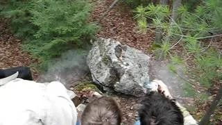 Huge Boulder push - MANPOWER pushing a MASSIVE rock boulder off ledge