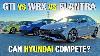 Subaru WRX vs. VW Golf GTI vs. Hyundai Elantra N | Sport Sedan Comparison Test | Price, Power & More