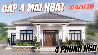 Mẫu Nhà Cấp 4 Mái Nhật 4 Phòng Ngủ Đẹp 2022 | MH00670