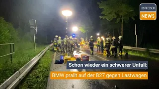 BEBRA: Schon wieder ein schwerer Unfall: BMW prallt auf der B27 gegen Lastwagen