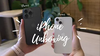 iPhone 13 Pro (Graphite) & iPhone 13 (Starlight) Aesthetic Unboxing + Accessories + Setup