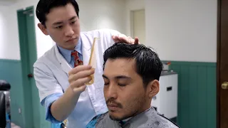 💈🇯🇵 Classic comprehensive haircut at Fuji Toyo Barber Shop, a barber shop with a 1920s  interior