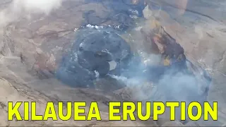 Helicopter over Hawaii Kilauea Volcano Halemaumau Crater | LIVE