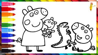 Drawing And Coloring Peppa Pig And Geroge Pig With Their Toys 🐷🧸🦖 Drawings For Kids