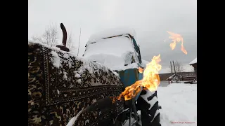 Холодный запуск  трактора МТЗ-80! Расчистка снега, манёвры на тракторе!