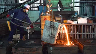 Process of Making Manhole Covers by Melting Scrap Metal.Recycling Casting Factory in Korea