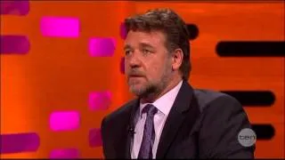 Graham Norton asks Russell Crowe if his BEST on-screen kiss was with a Bloke!!