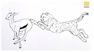 Cheetah hunting deer drawing II How to draw Tiger hunting to deer drawing step by step II #artjanag