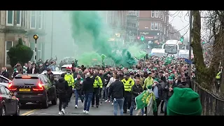 Hibs fans march to Hampden, League Cup Final 19th December 2021