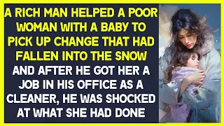 Rich man helped a poor woman with a baby to pick up change that had fallen into the snow. Love story