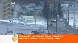 Tsunami wave crushes boats vehicles and water under bridge