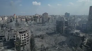 Drone video shows destruction in Gaza City neighborhood following Israeli strike