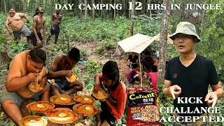 MUKBANG ! KICK CHALLANGE GAME COOKING & EATING CURRENT HOT SPICY  !! 12 HOURS DAY CAMPING IN JUNGLE