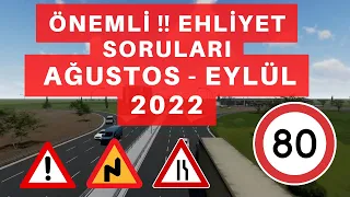 DİKKAT / EHLİYET SINAV SORULARI 2022 /  AĞUSTOS - EYLÜL AYI