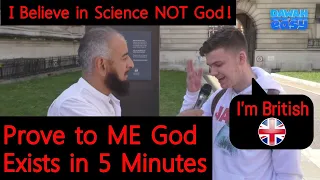 "Prove There is a GOD in 5 Minutes!" - British Science-Student  Converts to Islam ' L I V E '