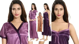 Satin nighty for Ladies with Robe 2 Ps Satin Sexy Nightgown Sexy Robe for Ladies Wedding Nighty