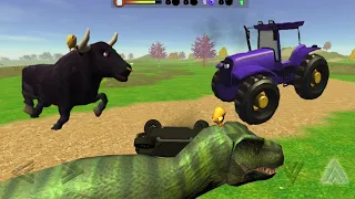 JUGANDO CON EL TORO Y EL T-REX, POLLITO PIO CONTRA EL TRACTOR | DANGER BULL VS T-REX