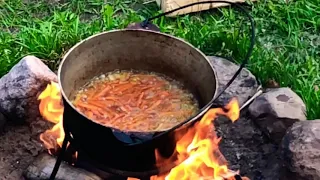 Cooking food on fireplace