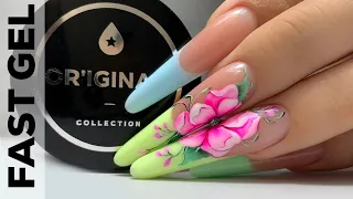 Fast Gel / Very long nails / Modeling / Floristics / Bright summer design