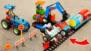 Top diy tractor making mini Traffic Light 4 Train | diy excavator rescues Oil Tanker Train | HP Mini