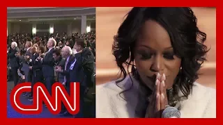 Widow responds to Trump's attacks and gets standing ovation