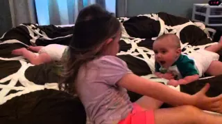 Sister Making Twins Laugh With Fake Sneeze