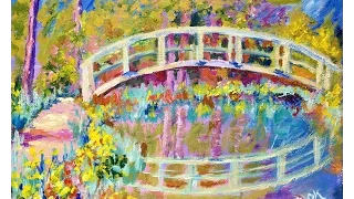 How to Paint Monet's Bridge in the Spring - Ginger Teaches Jon to Paint with Acrylics for Beginners