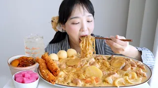 Truffle Cream Braised Chicken(Jjimdak)Real Sound Mukbang🤍feat.Cheese balls,Fried shrimp😭👍💦:D