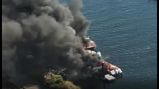 Boat explodes and spreads fire to dock destroying millions of dollars worth of property 10/3/2020