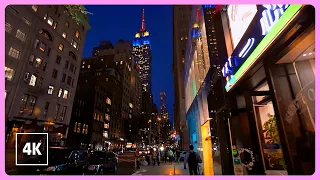 4K NEW YORK Walking tour - NIGHT in MANHATTAN