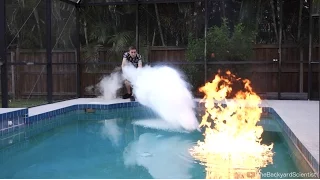 Pouring Liquid Nitrogen in a Pool - (I set my pool on fire!!)