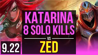 KATARINA vs ZED (MID) | Rank 4 Katarina, 1.3M mastery points, 8 solo kills | EUW Challenger | v9.22