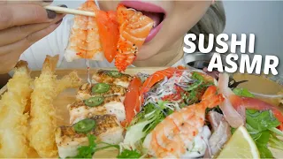 SUSHI ASMR *Sashimi Salad, Salmon Oshi Box Roll & Shrimp Tempura Relaxing Eating Sounds| N.E