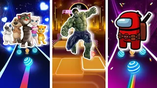 Talking Tom cat friends 🆚 Hulk Coffin Dance 🆚 Among us | Edm Remix | Dancing road with tiles Hop