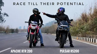 Pulsar Rs200 Vs Apache RTR 200 4v | Race Till Their Potential | Who Will Win?