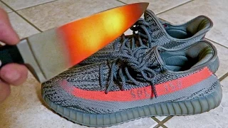 EXPERIMENT Glowing 1000 degree KNIFE VS YEEZY BOOST 350!!!